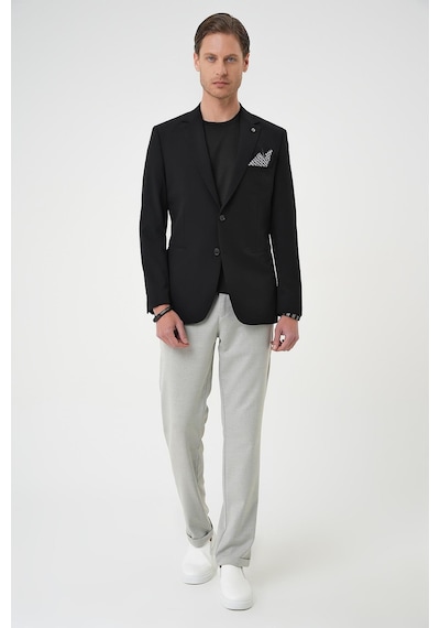 Efor Slim Fit Mono Yaka Fleto Cepli Çift Yırtmaçlı Casual Siyah Ceket C 710 Siyah