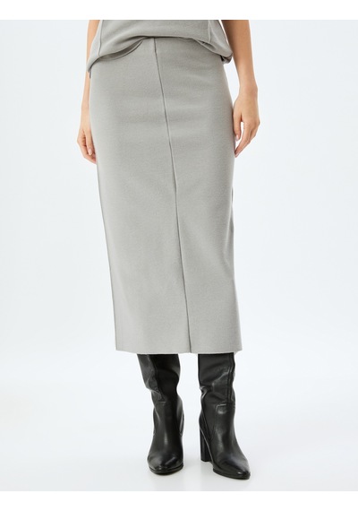 Koton Standart Bel Slim Fit Fitilli Uzun Kalem Etek Gri 5wak10390ek Gri