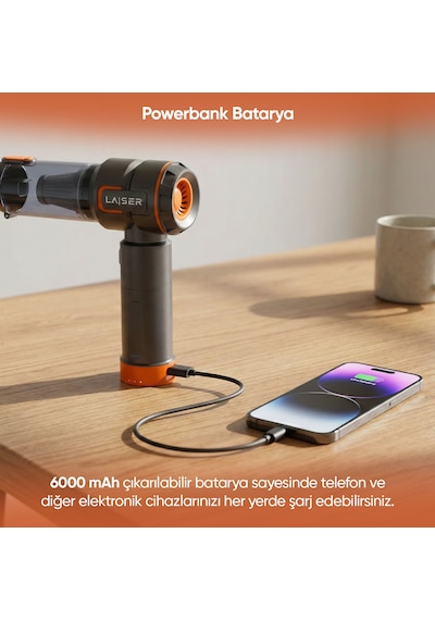 Laiser Vt-120 5-in-1 Kablosuz Araç Süpürgesi: 20.000 Pa Güç & Değiştirilebilir 2 Bataryalı Powerbank Ve Led Işık Özellikli 20000 Pa