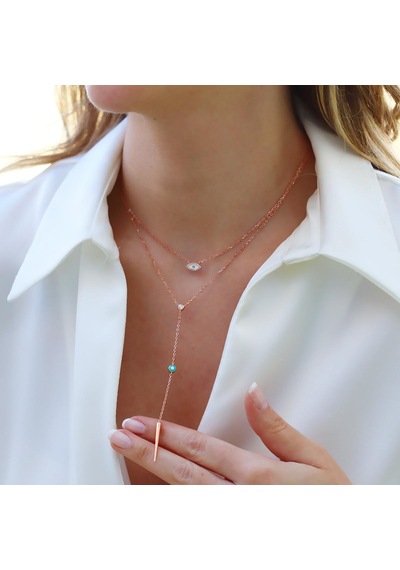 Göz Trend Rose Gold Kaplama Gümüş Kolye Gümüş