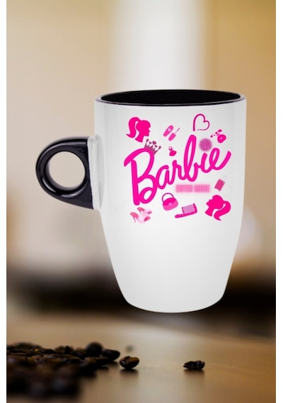 Enter Mode Barbie Baskılı Kupa Bardak Porselen Latte Filtre Kahve Fincanı Siyah