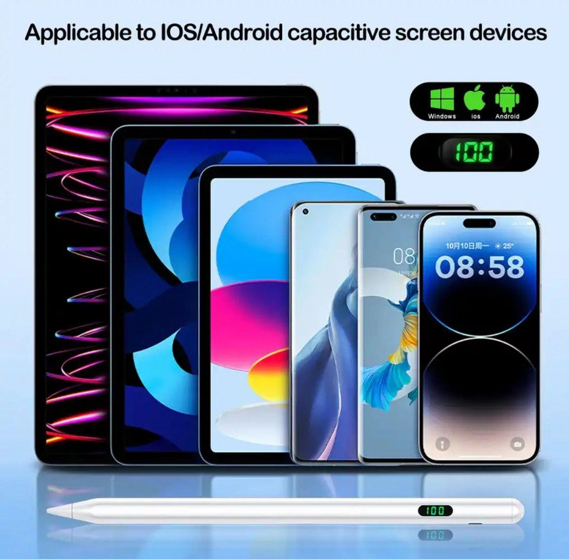 Dijital Göstergeli Universal Kapasitif Stylus Windows Android Apple Uyumlu iOS Tablet Dokunmatik Kalem