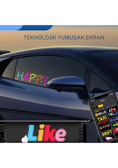 Araç İçi Led Panel Dijital Ekran Kumandalı Mobil Uygulamalı Kayar Led Rgb Ofis Parti Iş 37cm X 11 Cm Çok Renkli