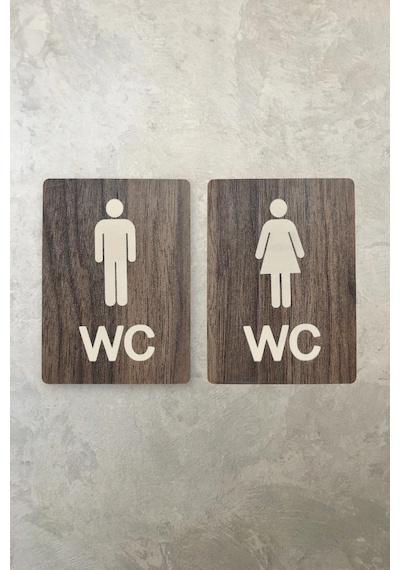 Kadın-erkek Wc Yönlendirme Levhası- İkili Set - Tesbih Ahşap