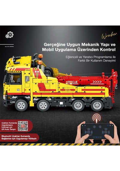 Reobrix Technic 22012 Kurtarma Kamyonu Wrecker Rescue Truck Kumanda&motor Yaratıcı Yapı Blok Seti Building Blocks - 1910 Parça