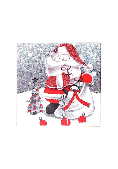 Yılbaşı Noel Baba Ve Çam Ağacı Motifli Hediye Kutusu 8x6 Cm
