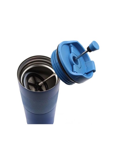 Mavi French Pressli 450ml Çelik Termos Çok Renkli