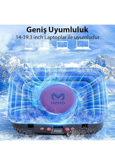 Memo Fl08 7 Seviyeli Yükseklik Ayarlanabilir Dizüstü Bilgisayar Soğutucu Yükseltici Braket Turbo Fan Soğutma Radya
