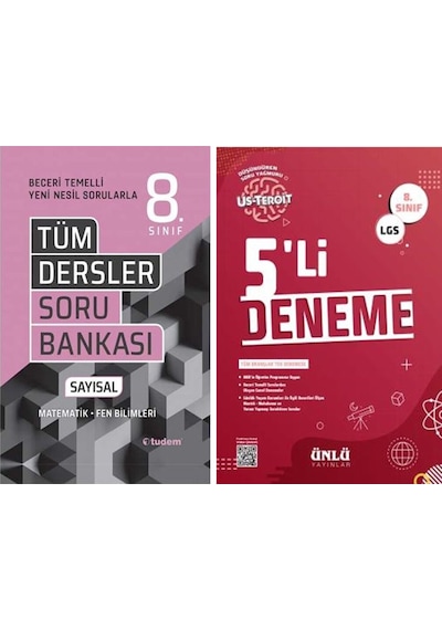 Tudem 8. Sınıf Tüm Dersler Sayısal Beceri Temelli Soru Bankası Ve Ünlü 5 Li Deneme Seti 2 Kitap