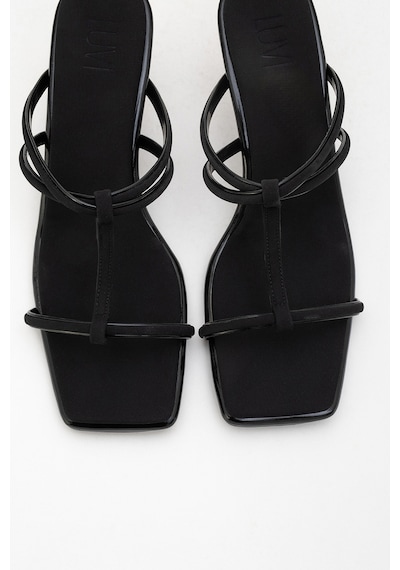 Luvishoes Luvi Shoes Mocha Siyah Kare Burunlu İnce Bantlı Kadın Topuklu Terlik Siyah