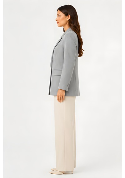 Lili Woman Kadın Kruvaze Açık Gri Blazer Ceket Çift Düğmeli, Cep Kapaklı P.3982g
