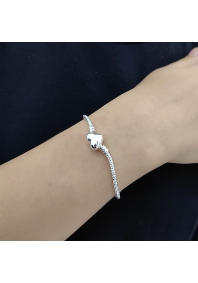 Chavin Gümüş Kaplama 19 cm. Charm Kalp Bileklik eh01by-19 Gri