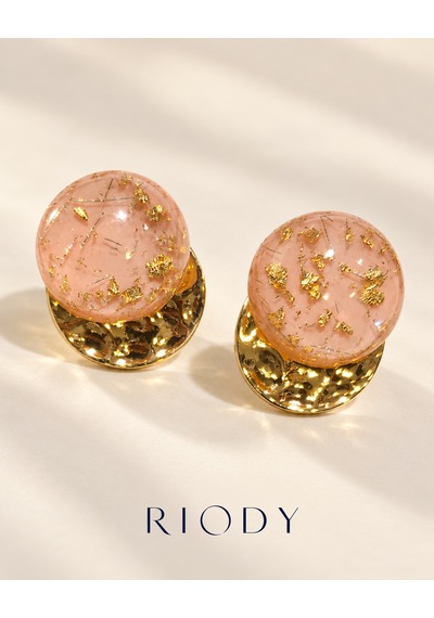 Riody Éclat Rosé Pudra Pembe Oval Altın Renkli Parçacık Ve Dövme Dokulu Metal Detaylı Kadın Küpe Rose Gold - Beyaz