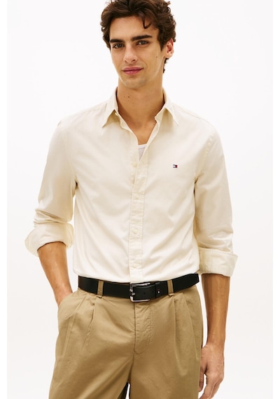 Tommy Hilfiger Erkek Flex Poplin Düz Renk Rf Bej Gömlek-13519 Cream