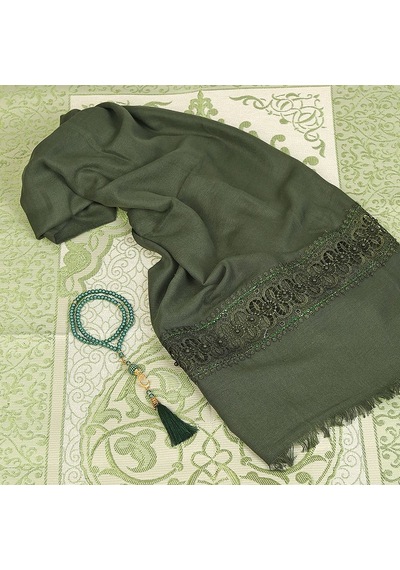 Hediyelik Seccade, Şal, İnci Tesbih, Asetat Kutulu 26 23 Cm 450 Gr Set-yeşil Çok Renkli