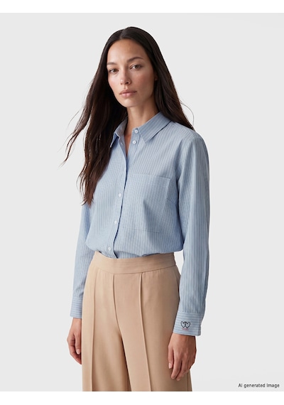 Lcw Modest Mavi Çizgili Poplin Kadın Gömlek Tunik