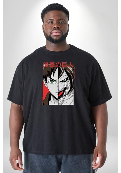 Angemiel Anime Titan Saldırısı Siyah Büyük Beden Erkek Kadın Unisex Basic Ön Baskılı Tişört Siyah