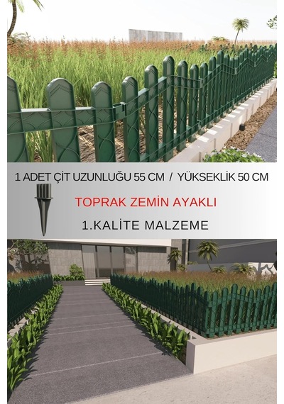 Dekoratif Plastik Bahçe Ve Peyzaj Çiti 1 Adet Çit Y: 50 Cm/g: 55 Cm Toprak Ayaklı Yeşil