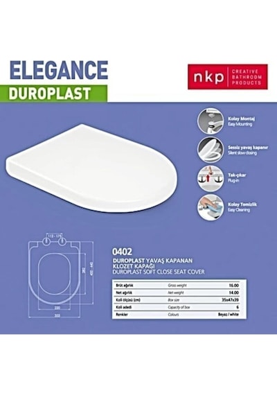 Nkp Elegance Duroplast Amortisörlü Yavaş Kapanan Klozet Kapağı 0402 Beyaz