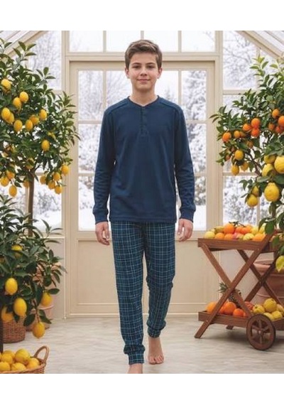 Tarık Erkek Çocuk Pijama Takımı Uzun Kol Kışlık İnterlok Lacivert
