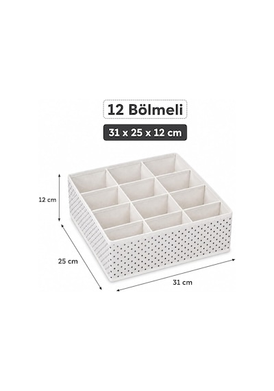12 Bölmeli Çekmece Düzenleyici Organizer Çorap, İç Çamaşırı Ve Aksesuar Saklama Kutusu 31 X 25 X 12 Cm Diğer