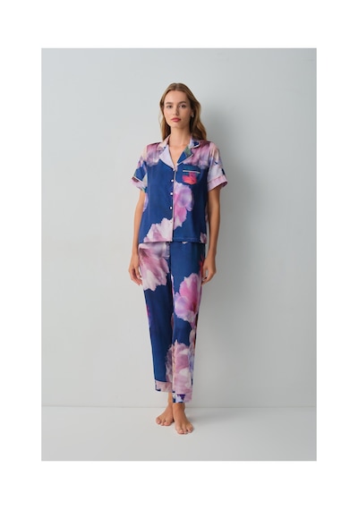 Suwen Floral Gömlek Yaka Pijama Takımı Wsh10510071377 Petrol Mavisi Suwen Floral Gömlek Yaka Pijama Takımı Wsh10510071377 Petrol Mavisi