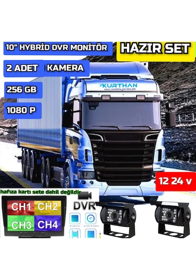 10 ''hybrid Dvr Ekran 2 Adet Ir Ledli Bus Kamera Set 12-24 Volt