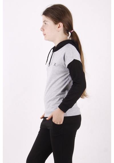 Toontoy Kız Çocuk Relax Baskılı Sweatshirt Gri Melanj