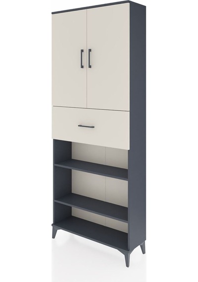 Arges Dolap 5 Raflı Tek Çekmeceli 2 Kapaklı 88x30x221 Antrasit-aytaşı Antrasit