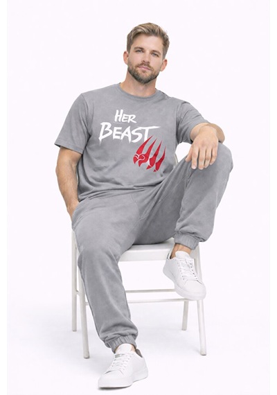 Sevgili Kombini Her Beast His Beauty Oversize Çift Tişört Unisex Çok Renkli