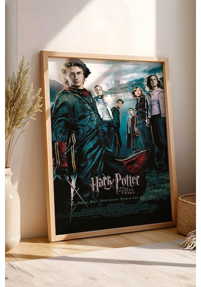 Harry Potter Ateş Kadehi Çerçeveli Tablo - Lüks Goblet Of Fire Sinematik Film Posteri Duvar Dekoru Kayın