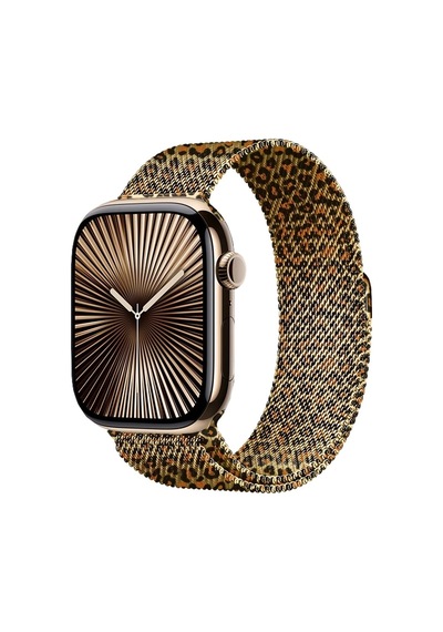Apple Watch Uyumlu  42mm Zore Krd-01 Leopar Desenli Metal Kordon