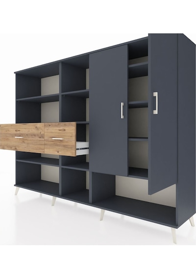 Hyperion Dolap 10 Raflı 2 Çekmeceli 2 Kapaklı 220x44x163 Antrasit Antrasit-antrasit/çam Hyperion Dolap 10 Raflı 2 Çekmeceli 2 Kapaklı 220x44x163 Antrasit Antrasit-antrasit/çam