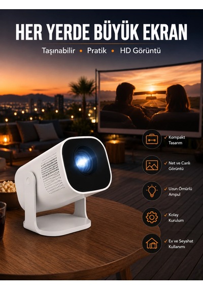 Akıllı Projeksiyon Powerbankli Taşınabilir Sinema Projektörü 4k Hd Kaliteli Yeni Nesil