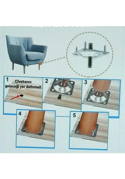 50x50 M8 Sehpa Ayak Bağlantı Sac Aparatı Düz 4 Adet 16 Adet Vida
