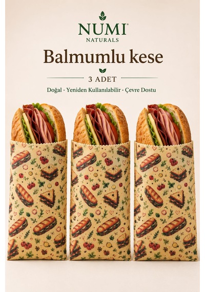 Balmumlu Sandviç Keseleri 3lü Set Yeniden Kullanılabilir, Doğal Kumaş, Çevre Dostu Çok Renkli