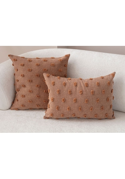 Swita Home Dekoratif Puantiye Keten Kumaşlı Kırlent Kılıfı 2'li 43x43 - 30x50 Kahverengi