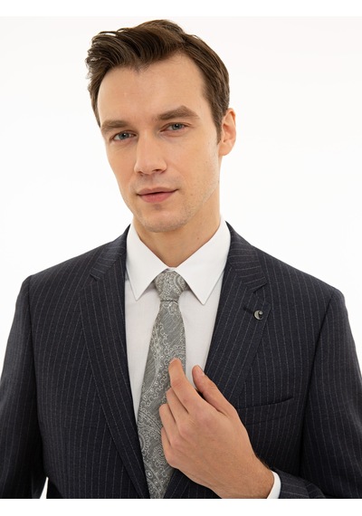 Cacharel İndigo Slim Fit Yün Çizgili Ceket Mavi