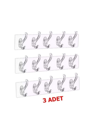 3 Adet 5'li Kendinden Yapışkanlı Güçlü Şeffaf Askılık - Kapı Arkası Mutfak Duvar Banyo Askısı Turunc Diğer