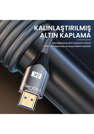 8k 60hz 4k 120hz 48 Gbps Hdr Arc Hdcp Örgülü Hdmı 2.1 Kablo 1 Metre