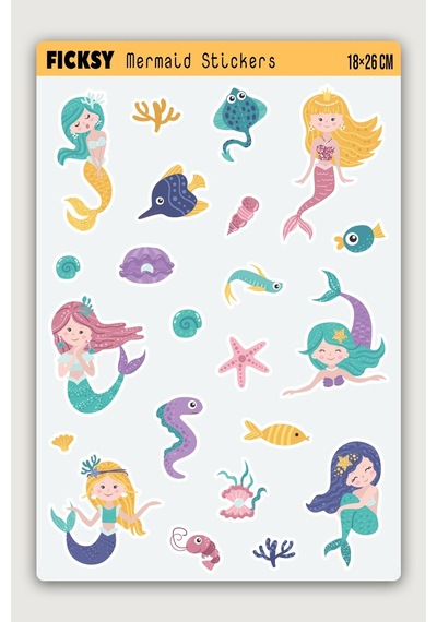 Sevimli Deniz Kızı Sticker Seti - 22 Adet Balık Etiket Çıkartma Diğer