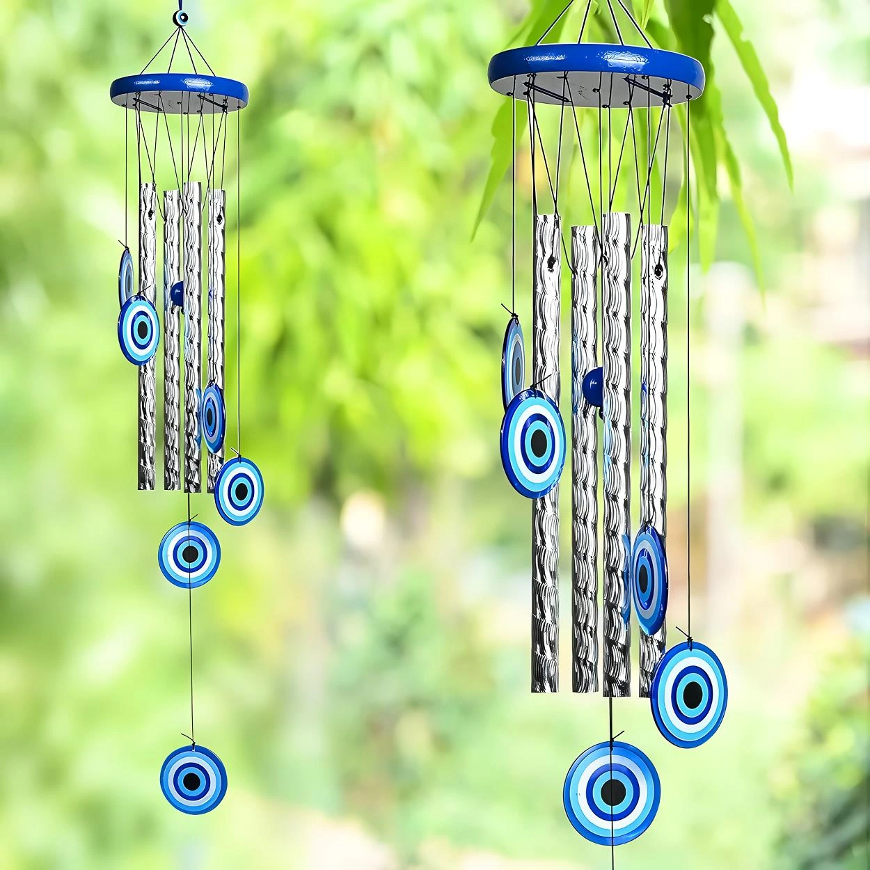 Feng Shui Nazar Boncuğu Rüzgar Çanı Metal Kötü Göze Karşı Dış Mekan Dekoratif Bahçe Kapı Süsü 60 Cm. 60  Cm