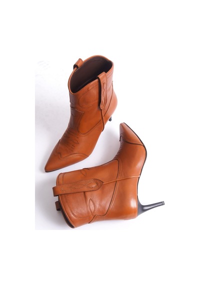 Mubiano Hakiki Deri Collection İnce Topuklu Western Bot Taba - Mcsr1924 - Tb Taba