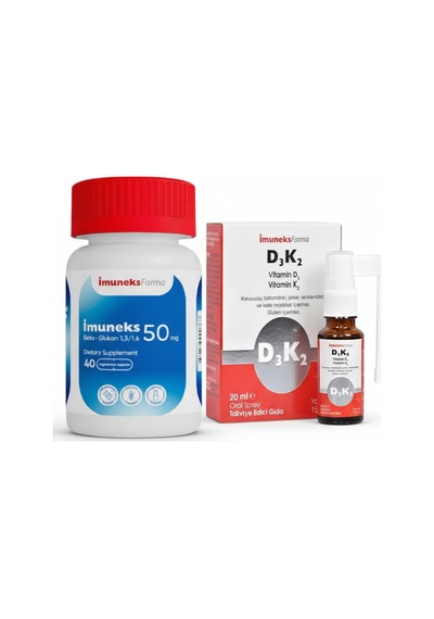 İmuneks Beta-glukan 50 Mg 40 Kapsül Ve İmuneks D3 K2 Vitamin Sprey 20 Ml 2 Li Set