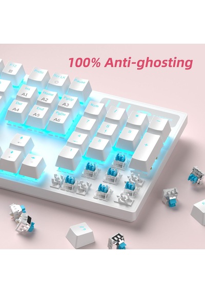 Mekanik Oyun Klavyesi, Kablolu Usb Ayarlanabilir Arka Işık Klavyesi, Yeni Mekanik Fırtına%100 Anti-gölgelenme Klavye Windows Pc/mac Oyunları İçin Mavi Anahtarlı Beyaz