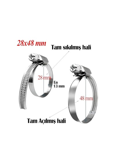 5 Adet Hortum Kelepçesi Tork Ayarlı 28x48 Mm Paslanmaz Çelik Boru Metal Kelepçe Ayarlanabilir Klips