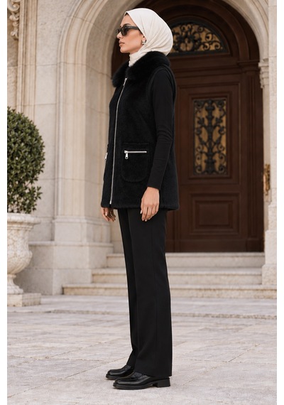 Sevitli Angora Cepli Yelek-siyah-6015