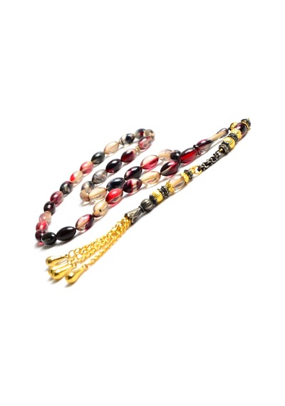 Burhan Sağlam Arpa Kesim 11 x 7 MM Ateş Kehribar Alpaka Püsküllü Tesbih Çok Renkli 47230304