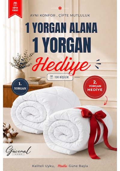 Moon Tek Kişilik Yorgan 1 Yorgan + 1 Yorgan  Ultra Yumuşak 4 Mevsim Konforlu Uyku Seti Beyaz