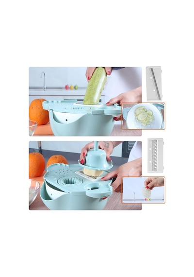 Çok Fonksiyonlu Salata Aparatı - Süzgeçli Doğrayıcı Kase Açık Mavi